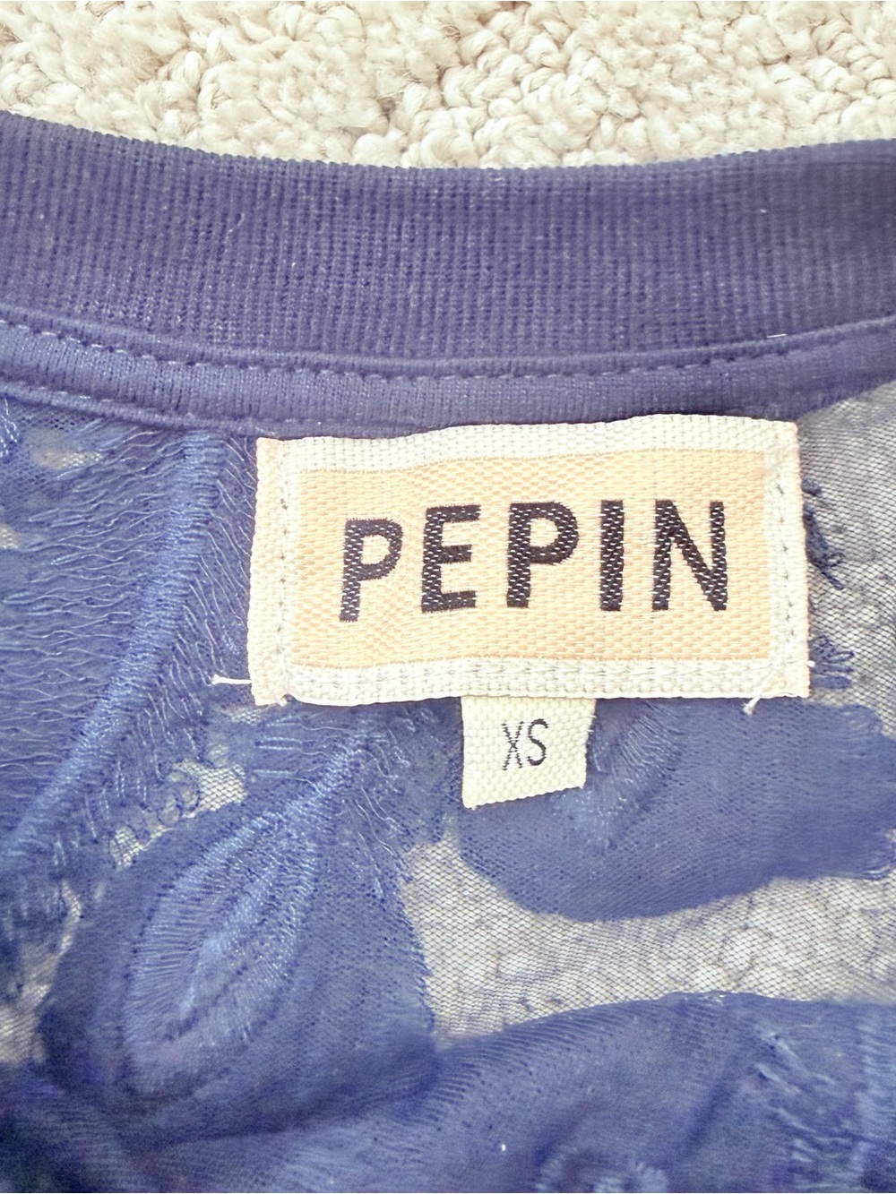 revolve Pepin Navy Sheer Long-Sleeve Leaf-Applique Top - Picture 3 of 3